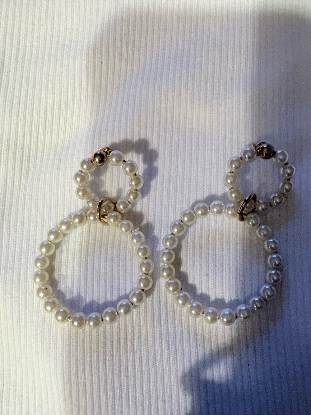 Pearl Double Hoop Drop Earrings - White Pearlescent